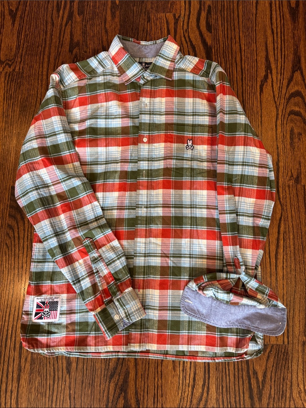 Psycho Bunny Red, Olive & White Plaid Button-Down Shirt